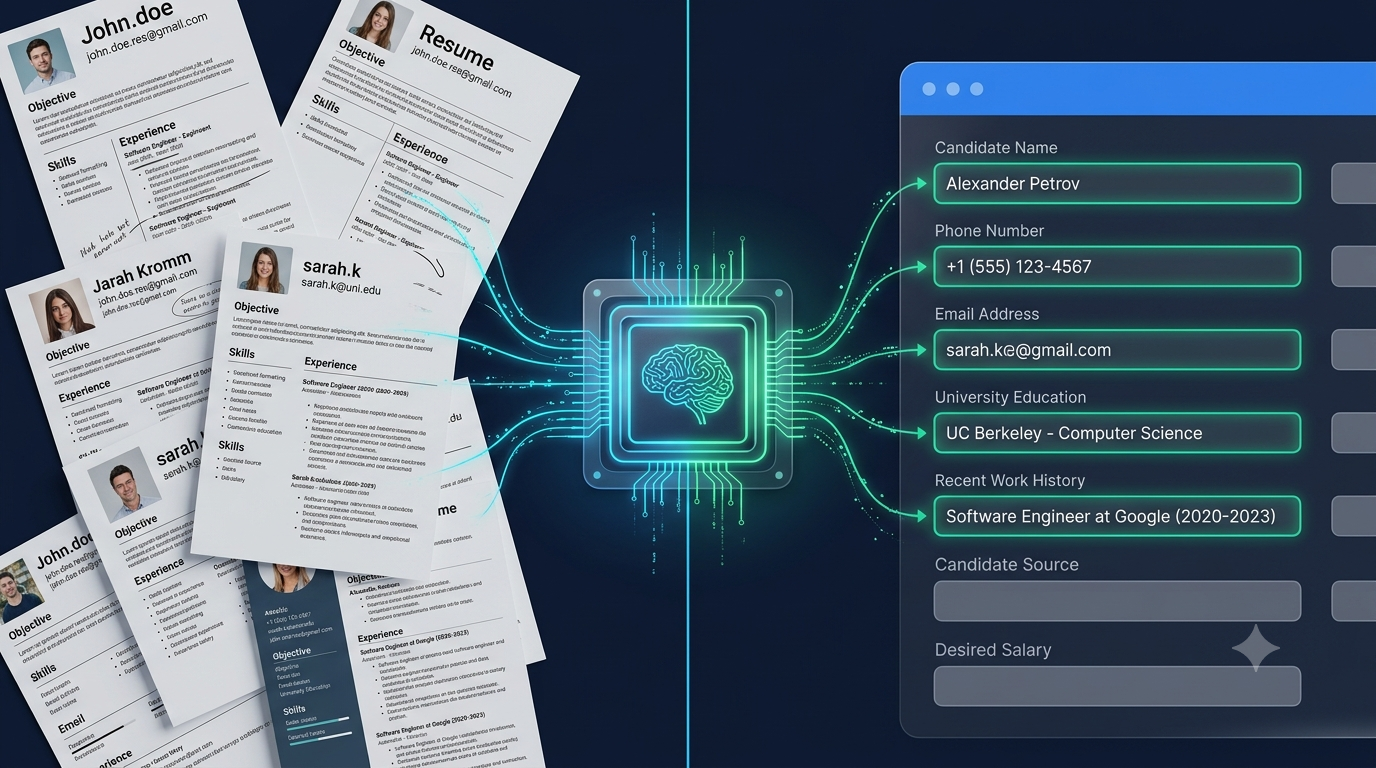 Extract candidate data from resumes and auto-fill HR systems like Workday and Greenhouse with AI Form Fills