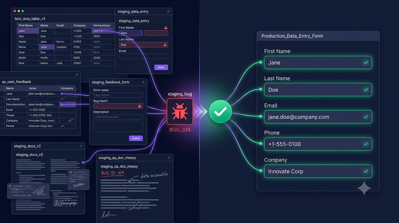 Migrate test data between staging environments and auto-fill bug reports in Jira and GitHub with AI Form Fills